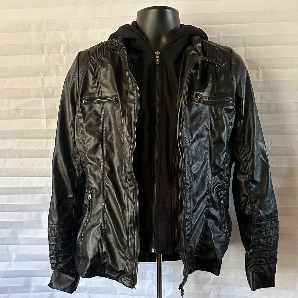 Men's Black Faux Leather Jacket Unbranded Zip Up Casual Outerwear